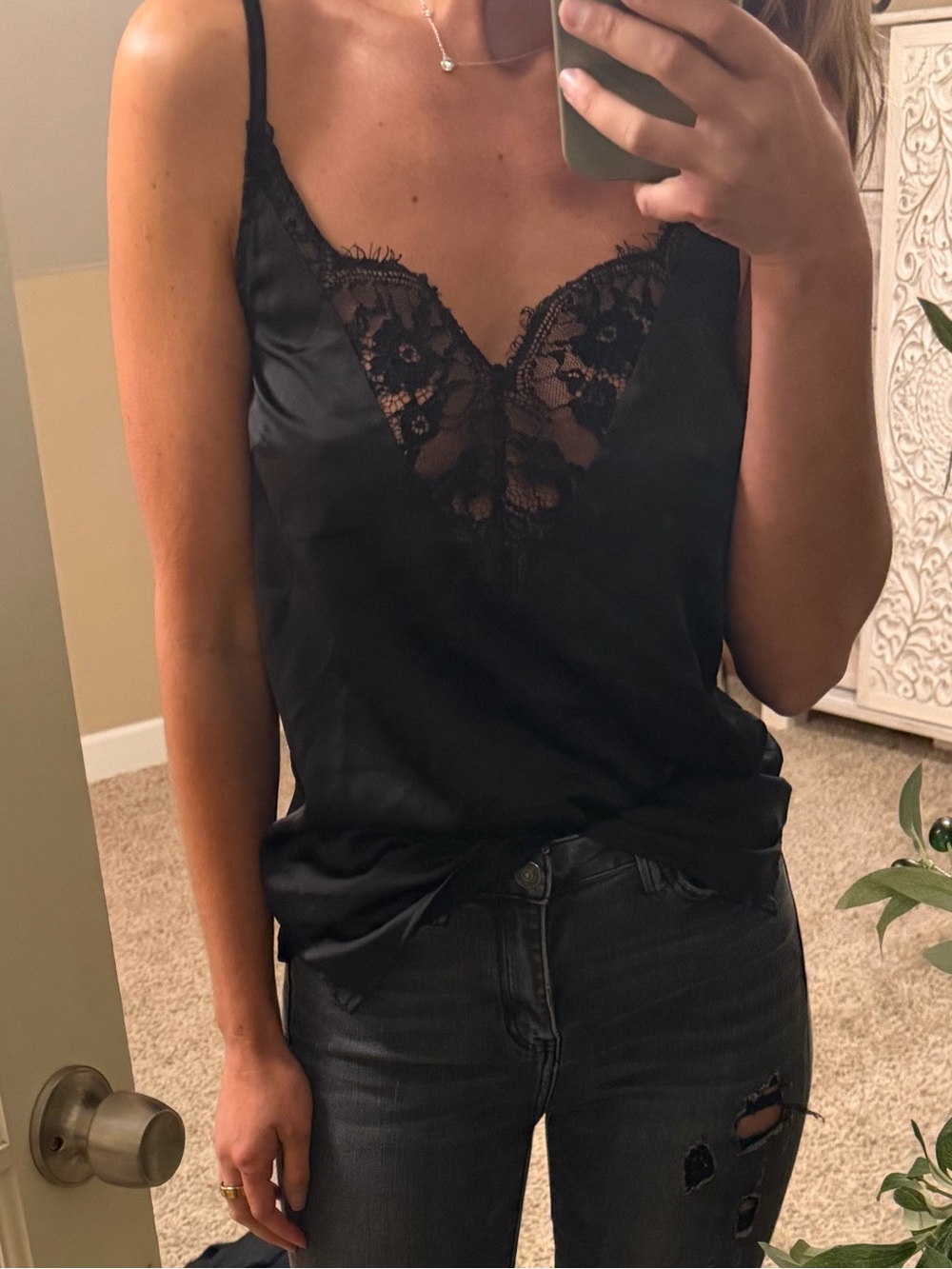 Lace silk tank